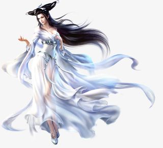 手绘游戏人物白衣长发美女免抠
