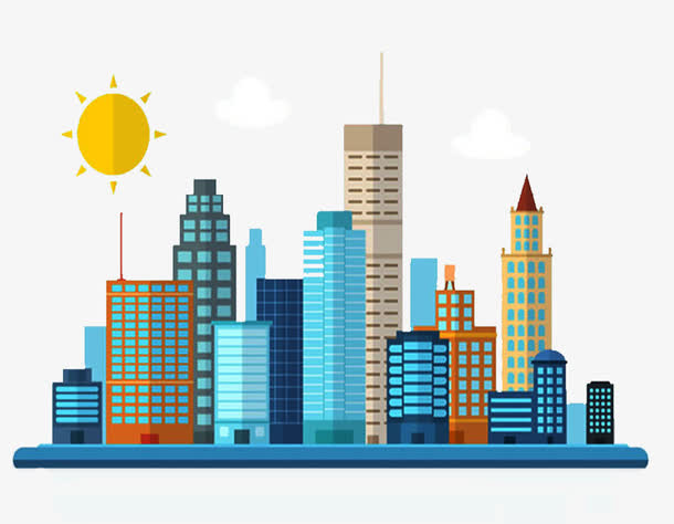 卡通太阳高楼大厦东京建筑免抠