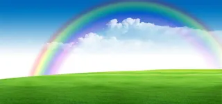蓝天彩虹绿地背景
