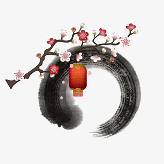 水墨墨迹梅花灯笼免抠