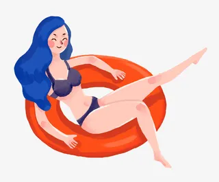 手绘装饰插图夏至节气夏天游泳的免抠