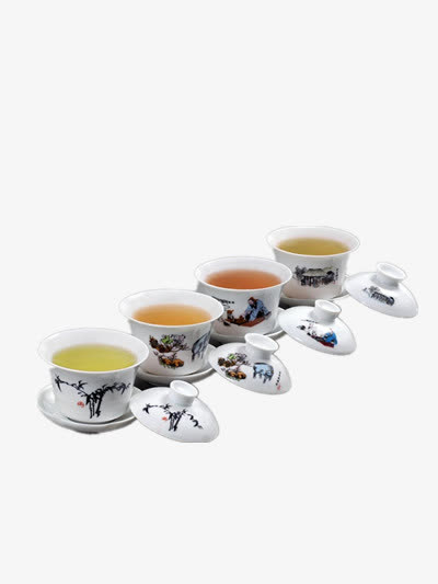 四个茶杯免抠