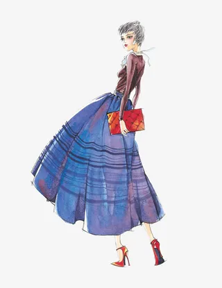 手绘蓝色礼服手稿免抠