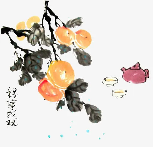 柿饼和茶图免抠