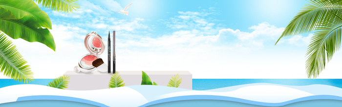 夏季化妆品大促销几何蓝天白云背景高清