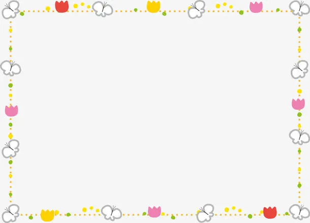 可爱卡通春天花朵蝴蝶边框免抠