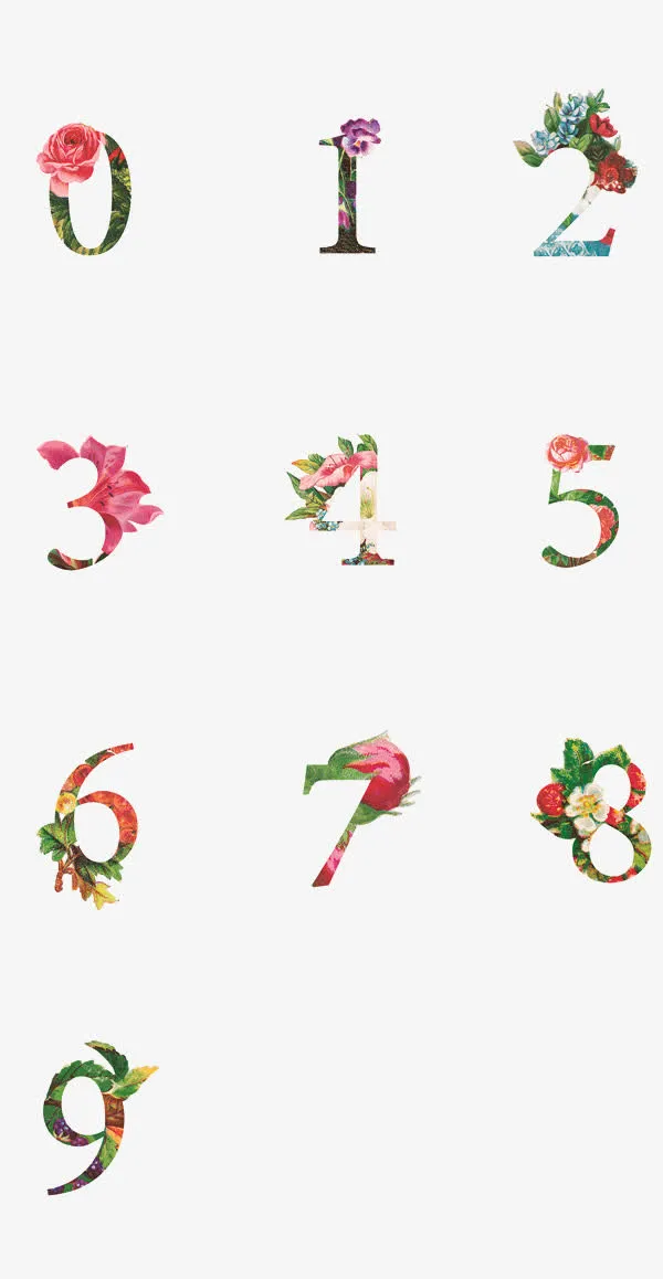 五彩缤纷的花色数字免抠