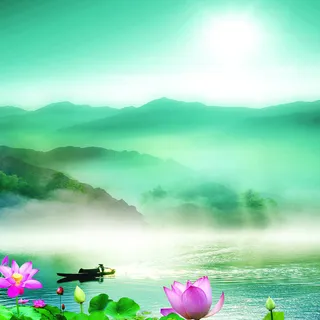 山水荷花唯美背景高清