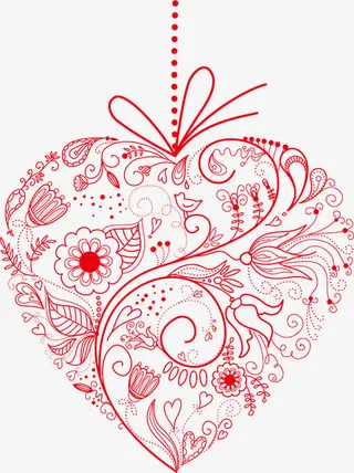红色爱心花朵线条七夕情人节免抠