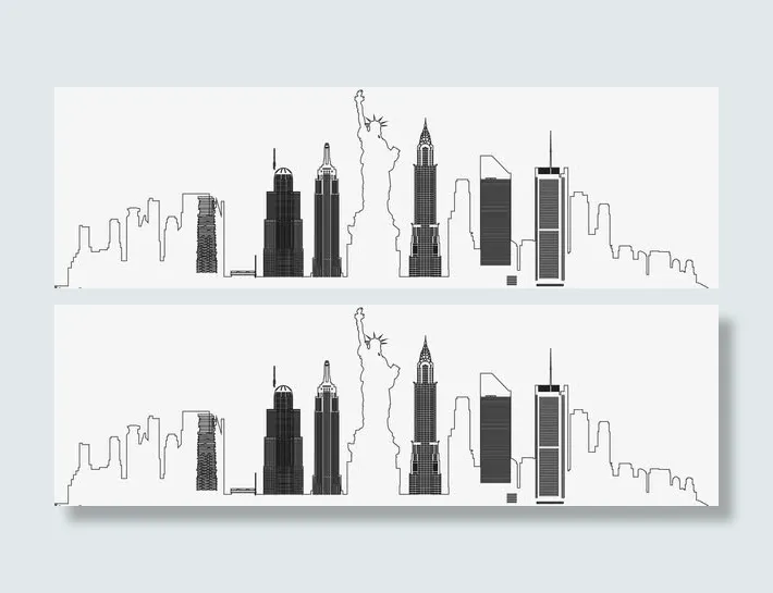 手绘城市风景banner矢量素材楼群