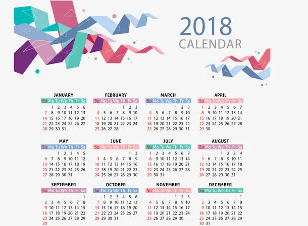 彩色折角彩带日历模板免抠