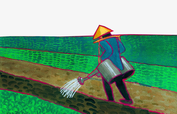 插图农地种植浇水的人免抠