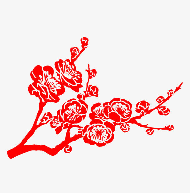 红色民间艺术剪纸梅花免抠