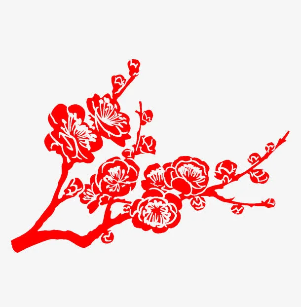 红色民间艺术剪纸梅花免抠