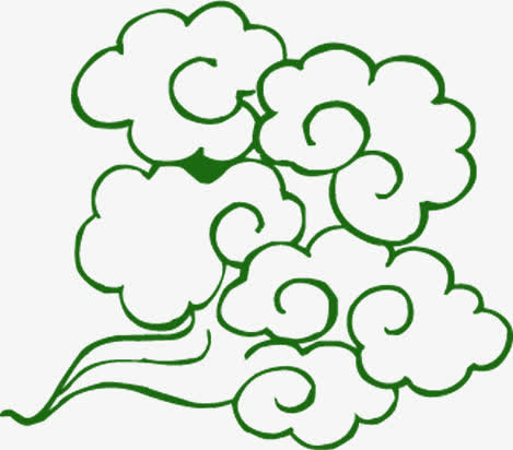 绿色可爱描边花纹祥云免抠