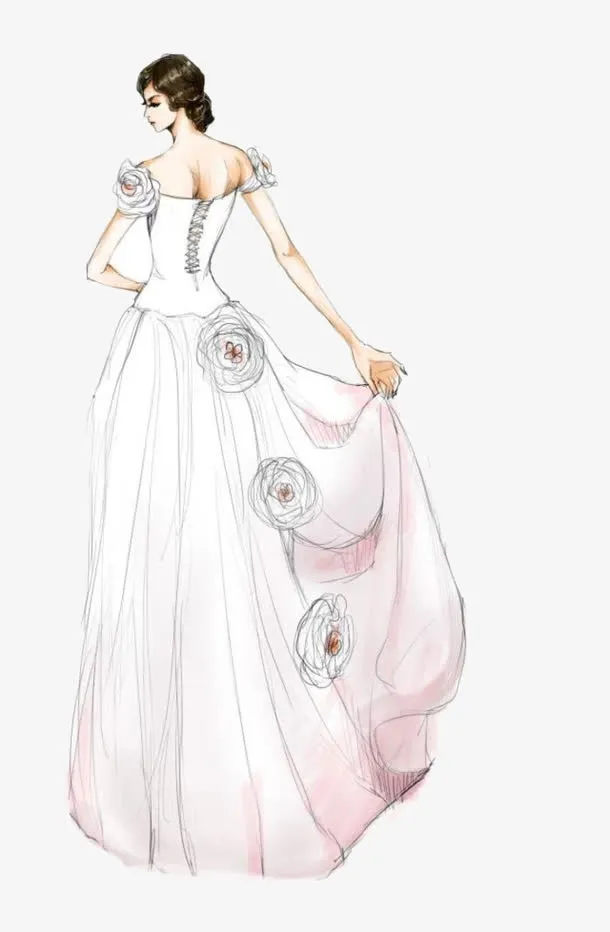 手绘礼服婚纱模特插画免抠