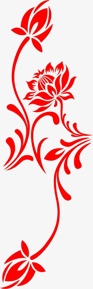 红色莲花花纹中秋素材免抠