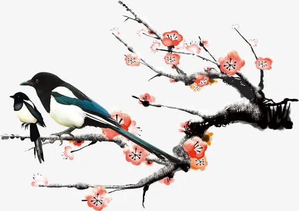 冬天梅花喜鹊免抠