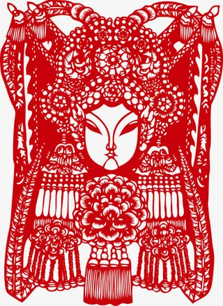 少女剪纸图案免抠