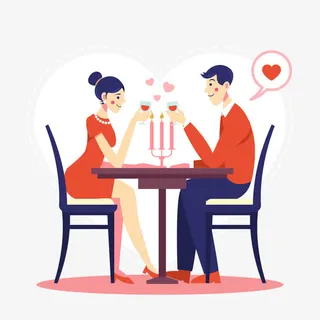 浪漫情人节情侣约会矢量插画免抠