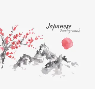 日本风格山水画免抠