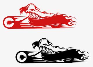 卡通手绘开摩托车的骷髅插画免抠