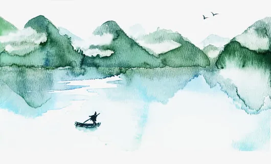水彩山水画免抠