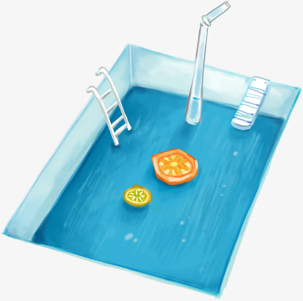 手绘蓝色卡通游泳池造型免抠