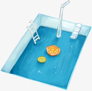 手绘蓝色卡通游泳池造型免抠