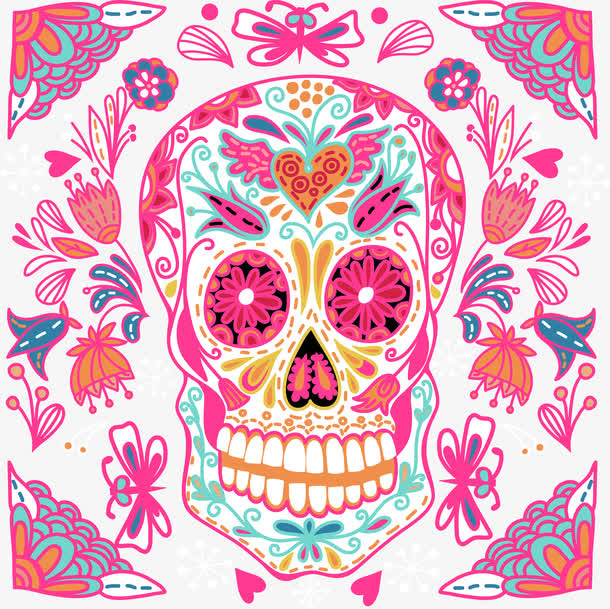 粉色抽象骷髅插画矢量免抠