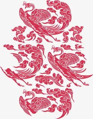 剪纸凤凰免抠