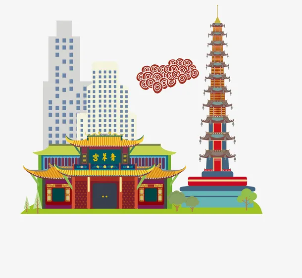 世界建筑景点设计元素成都青羊宫免抠