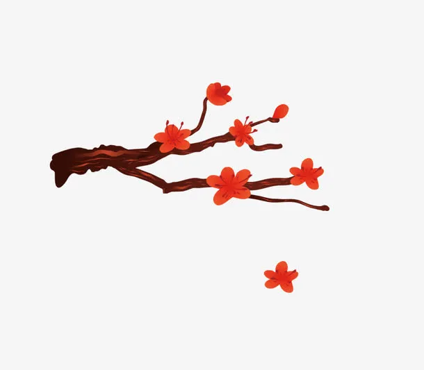 水彩枝头梅花免抠