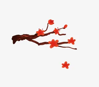 水彩枝头梅花免抠