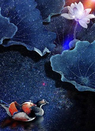 蓝色星空荷花地产背景高清