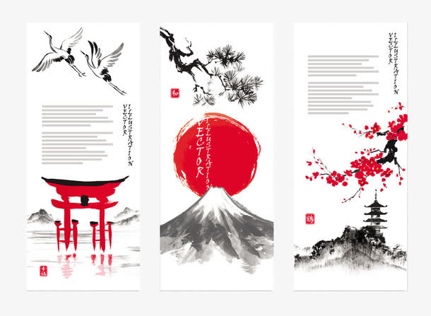 水墨梅花山水风景画免抠