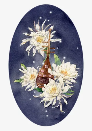 昙花与古琴免抠