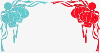 红蓝色手绘灯笼装饰免抠