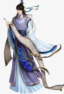 毛笔书卷古风手绘男子免抠