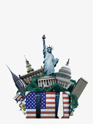 蓝色简约美国建筑装饰图案免抠