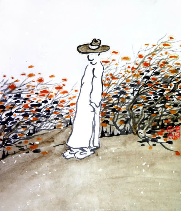 秋风落叶人物简笔画免抠
