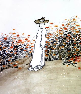 秋风落叶人物简笔画免抠