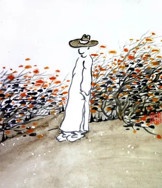 秋风落叶人物简笔画免抠