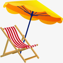 沙滩椅子遮阳伞夏天免抠