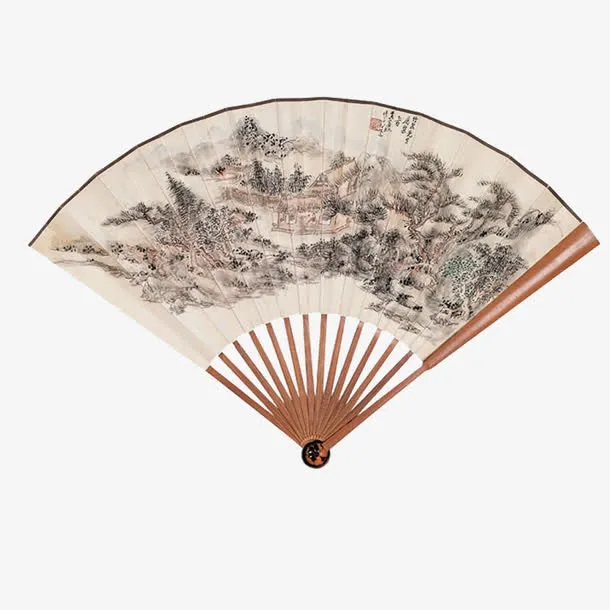 山水风景画折扇免抠