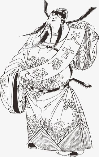天官赐福中国古代人物线稿免抠