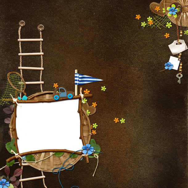 楼梯木纹相框边框免抠