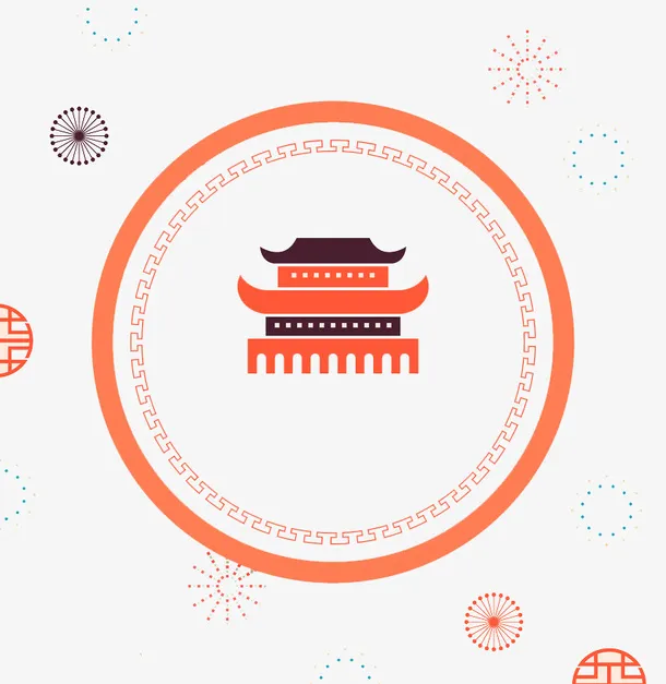 红色边框故宫圆形图免抠