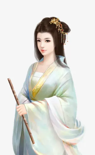 执萧精致美女古风手绘免抠