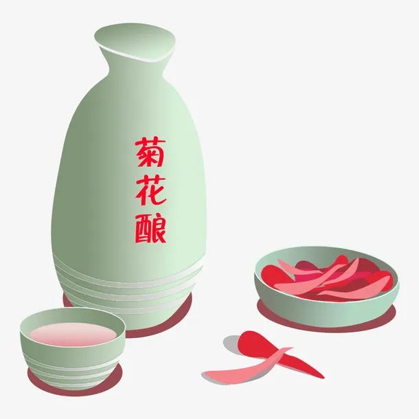 手绘重阳菊花酿元素免抠